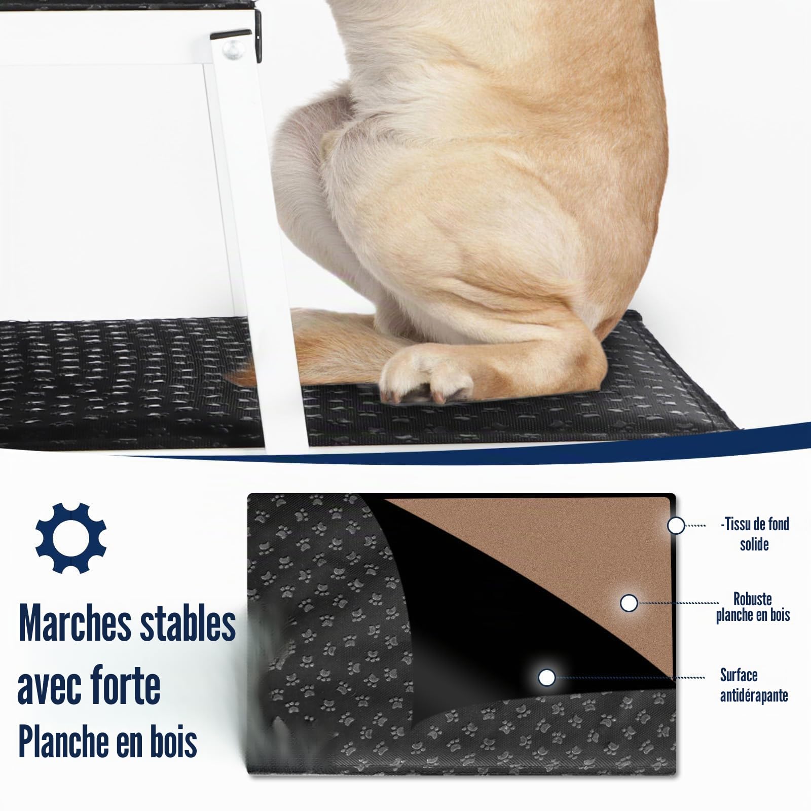 Extra Wide Foldable Dog Car Steps for Large Dogs, Portable Folding Pet Stair Ramp with Non-Slip Rug Surface，Lightweight Dog Ramps for Cars and SUV,Truck, Dog Car Stairs for Large Dogs Up to 115kg