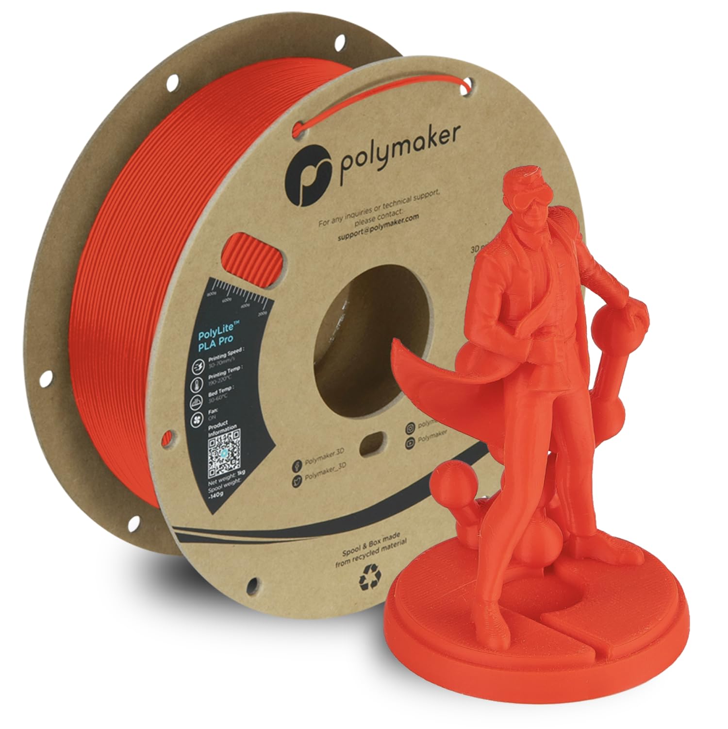 Polymaker PLA PRO Filament 1.75mm 1kg, Tough & High Rigidity Red 3D Printing Filament, PolyLite PLA PRO 3D Printer Filament 1.75mm, Print with Most 3D Printers