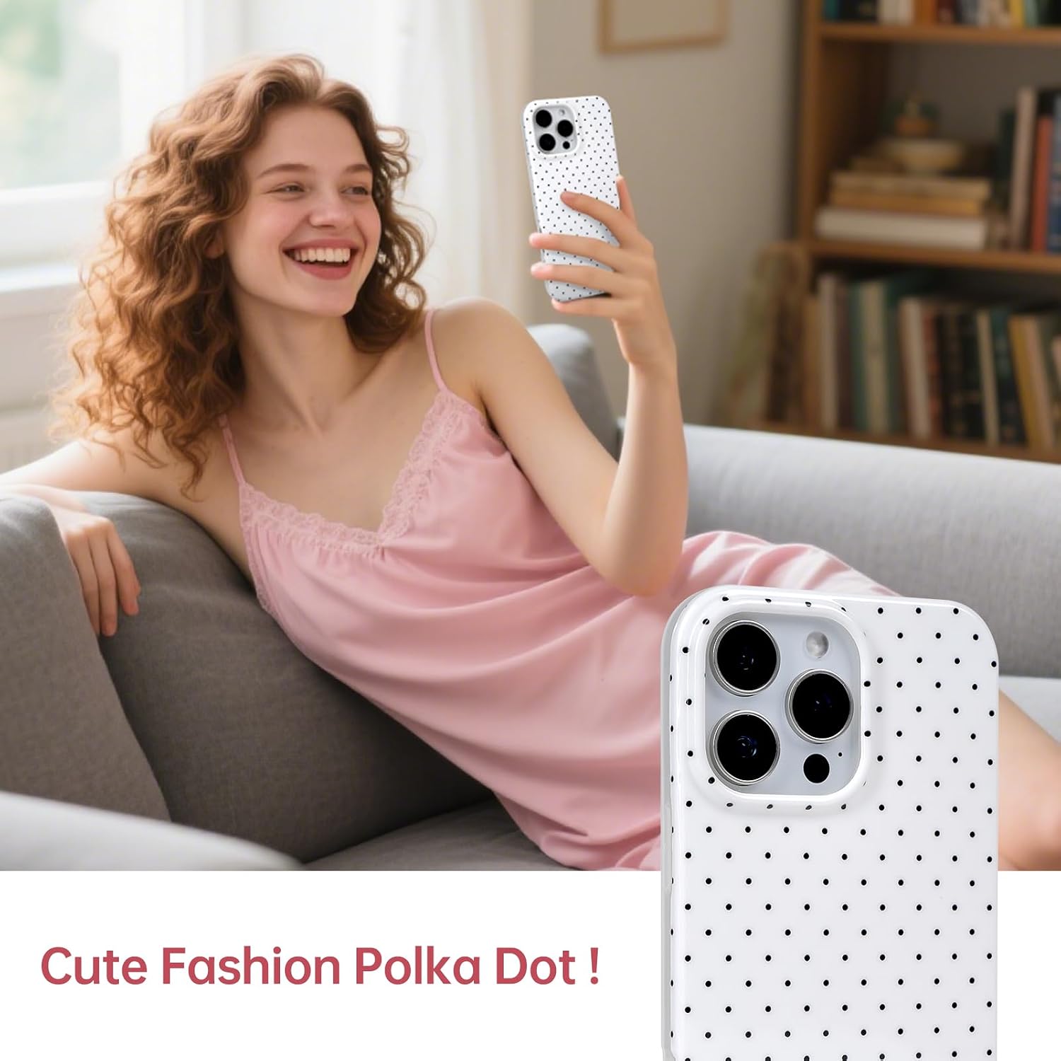 2 Pack for iPhone 16 Pro Max Case with Cute Fashion Polka Dot Phone Case Soft TPU Slim Shockproof Phone Cover for Women Girls (White+Pink) image 5