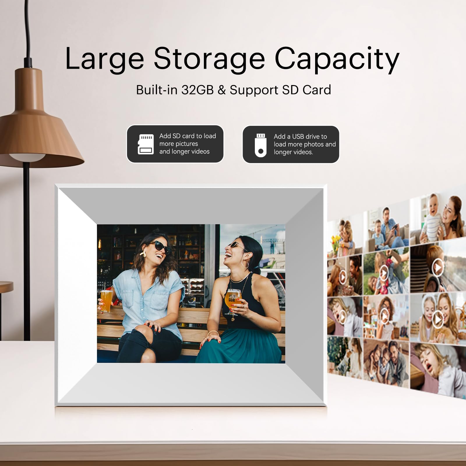 Marco Digital de 8 Pulgadas con WiFi, Smart Cloud, Marcos electrónicos de Madera, HD IPS, Pantalla táctil de 1280 x 800, 16 GB de Memoria, rotación automática, Compartir Fotos y vídeos con la