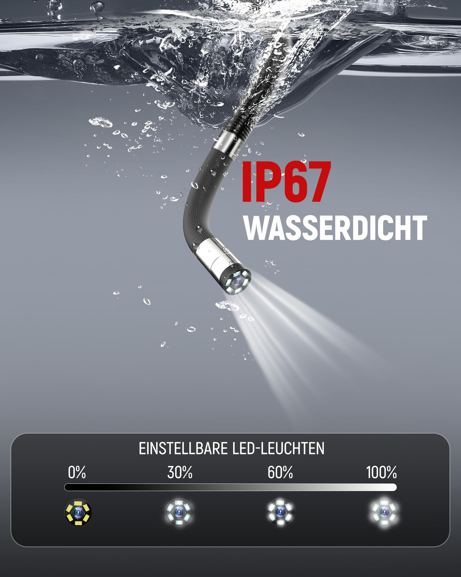 KAIWEETS Endoskopkamera mit Licht, 2-Wege artikulierte 210° Sonde (6,5 mm) mit Scrollradsteuerung, 1080P IPS-Display, 1,6 m halbstarres Kabel, IP67 wasserdicht, für Auto, Heizung, Sanitär & Industrie