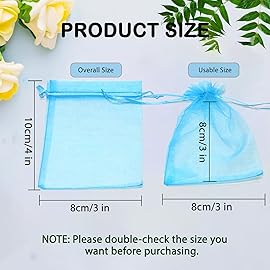 Bezall 50Pcs Lake Blue Organza Bags 3x4 Inch, Small Mesh Bags Drawstring Gift Bag Baby Shower Wedding Party Favor Bag Jewelry Candy Pouches