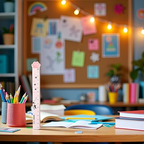 Miniatura 8 de Reglas rectas de garra de gatos rosados de 5.9 in, herramienta de medición de plástico, escamas de plástico Kawaii, reglas lindas, papelería