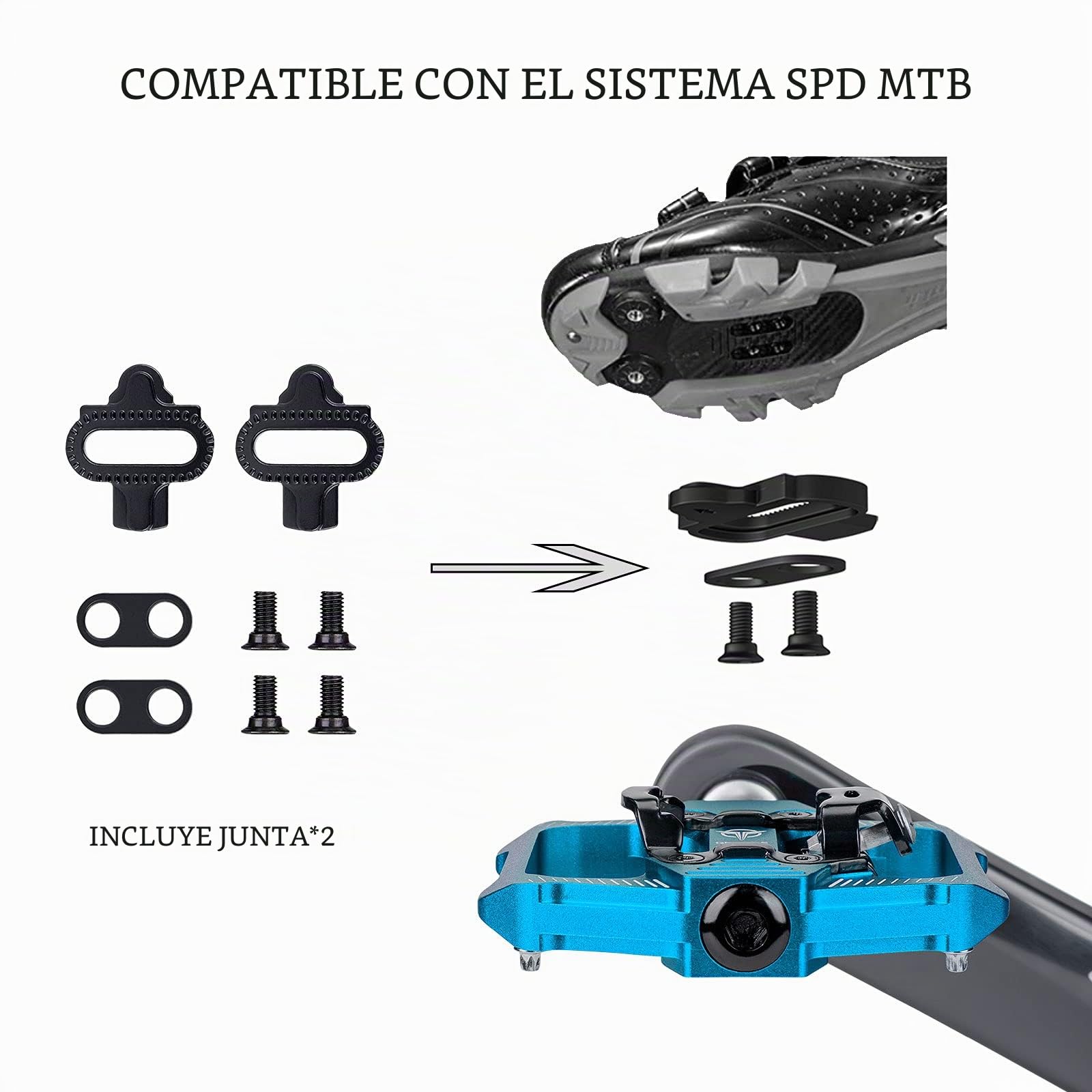 GEWAGE Pedales de Bicicleta SPD, Pedales de Bicicleta de montaña, Pedales de Dos Lados SPD, Plataforma Ancha Antideslizante con 3 rodamientos, Pedales Ligeros de Aluminio de 9/16 Pulgadas