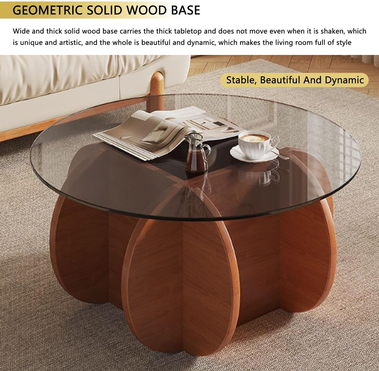 Modern Round Coffee Table, 80*80*40cm Glass Coffee Tables, Low Minimalist Tea Table, Abrasion and Scratch Resistant, Fine Texture Coffee Tables Light Luxury Modern for Living Room, Patio, Bedroom