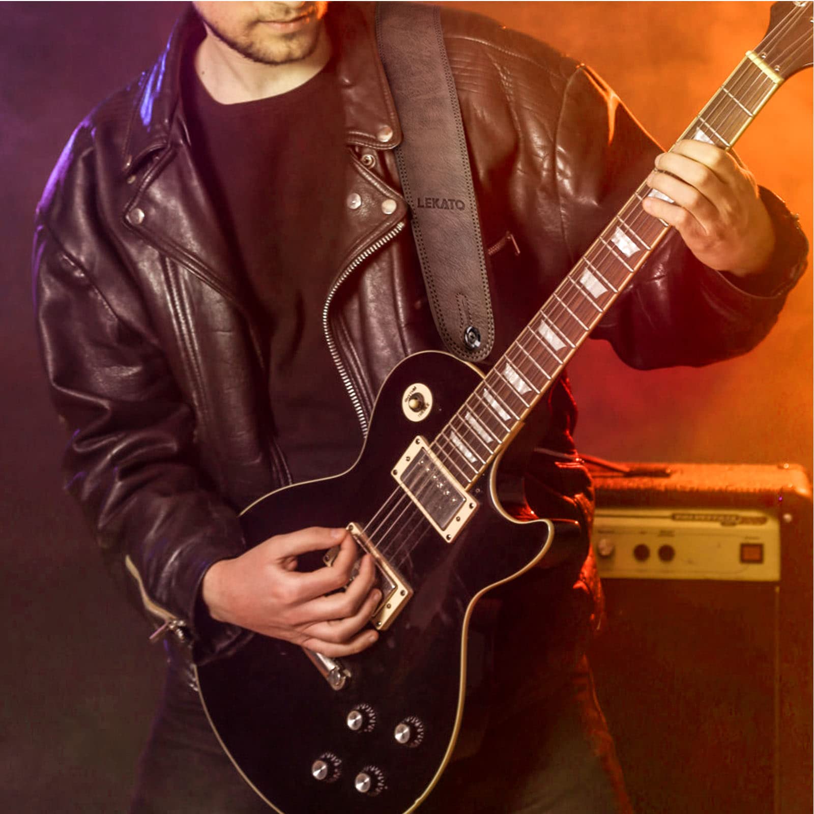 LEKATO Tracolla per Chitarra in Pelle con Imbottito in Schiuma Addensata, Ampia Tracolla per Basso per Basso, Chitarra Elettrica, Chitarra Acustica, Chitarra Classica Regolabile