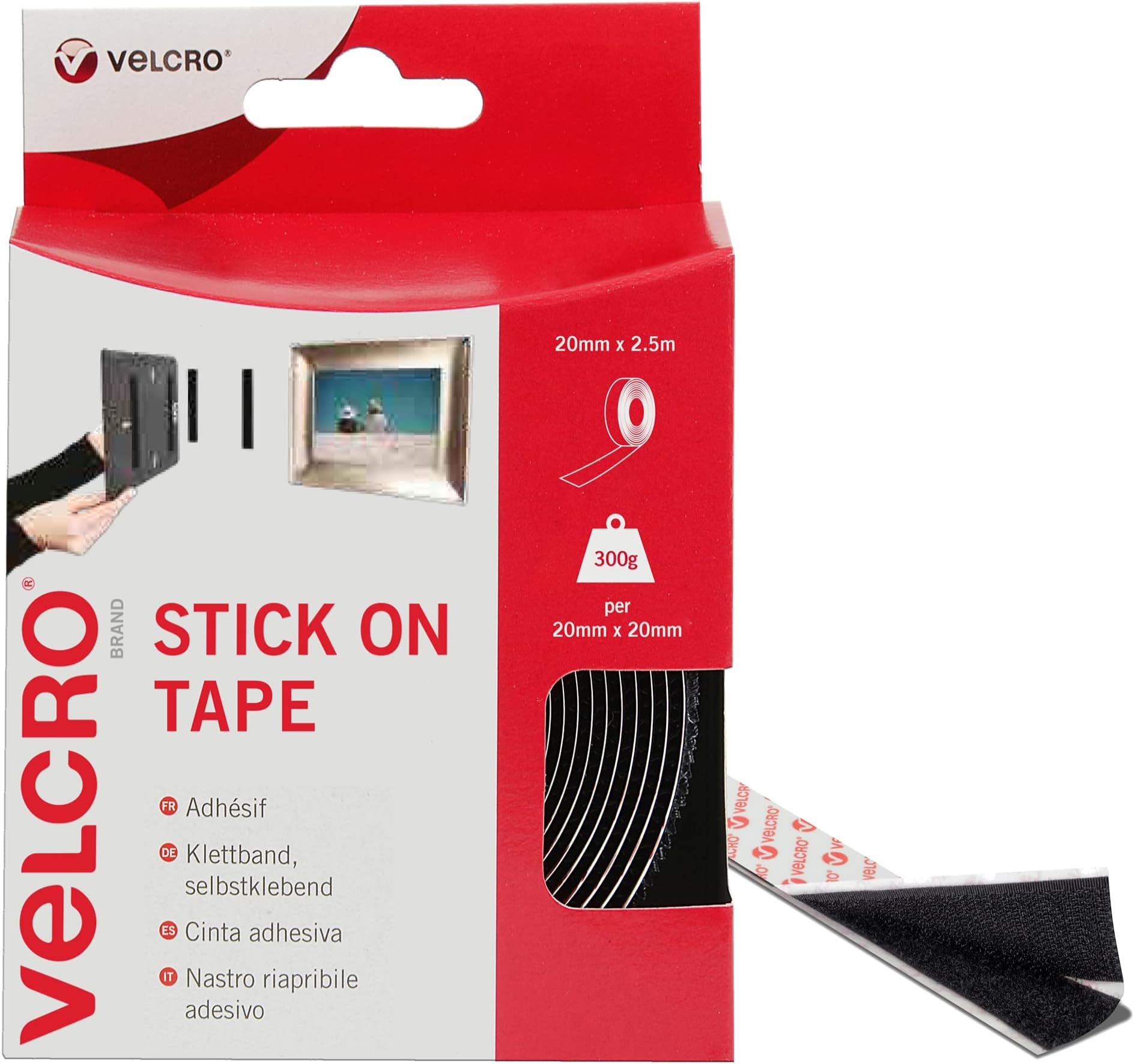Stick On Black, Hook and Loop Tape Self Roll 20mm x 2.5m. Cut-to-Length Strong and Secure Adhesive Strips. Perfect Home, Office and Garage Fasteners Solution