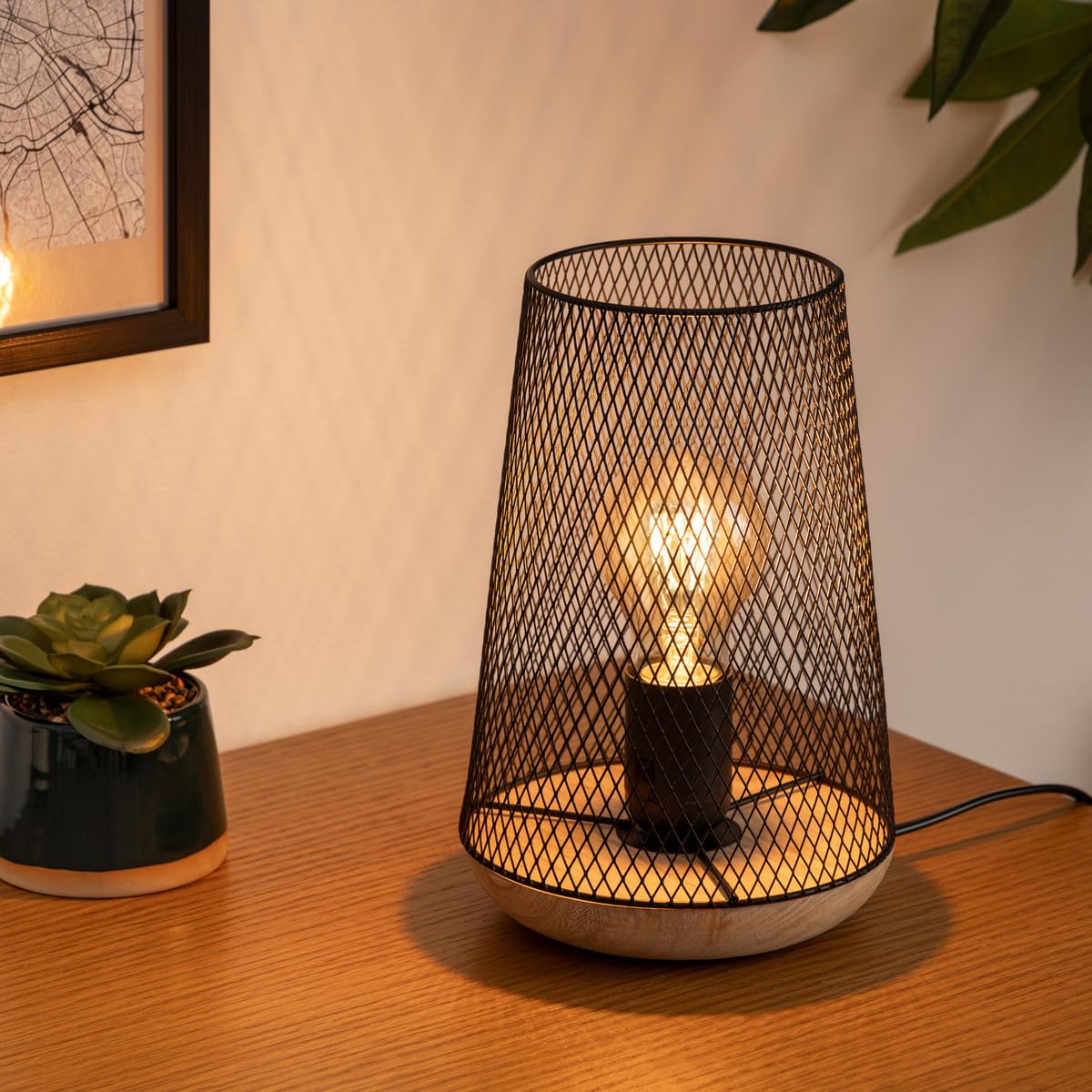 Atmosphera Lampe Zely Noire Métal & Bois - Lampe à Poser Design H23 Cm Pour Intérieur