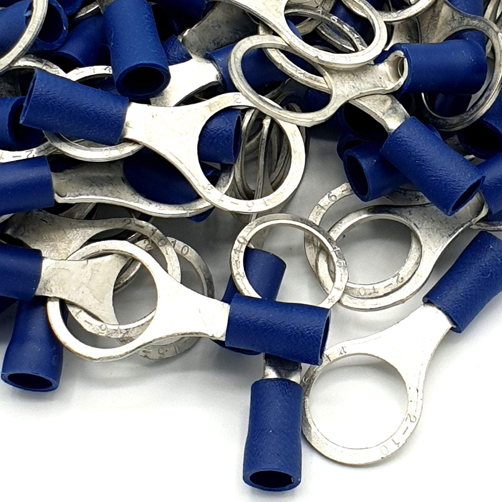 100pcs Blue Insulated Crimp Ring Terminals 10.5mm Stud Size Connectors