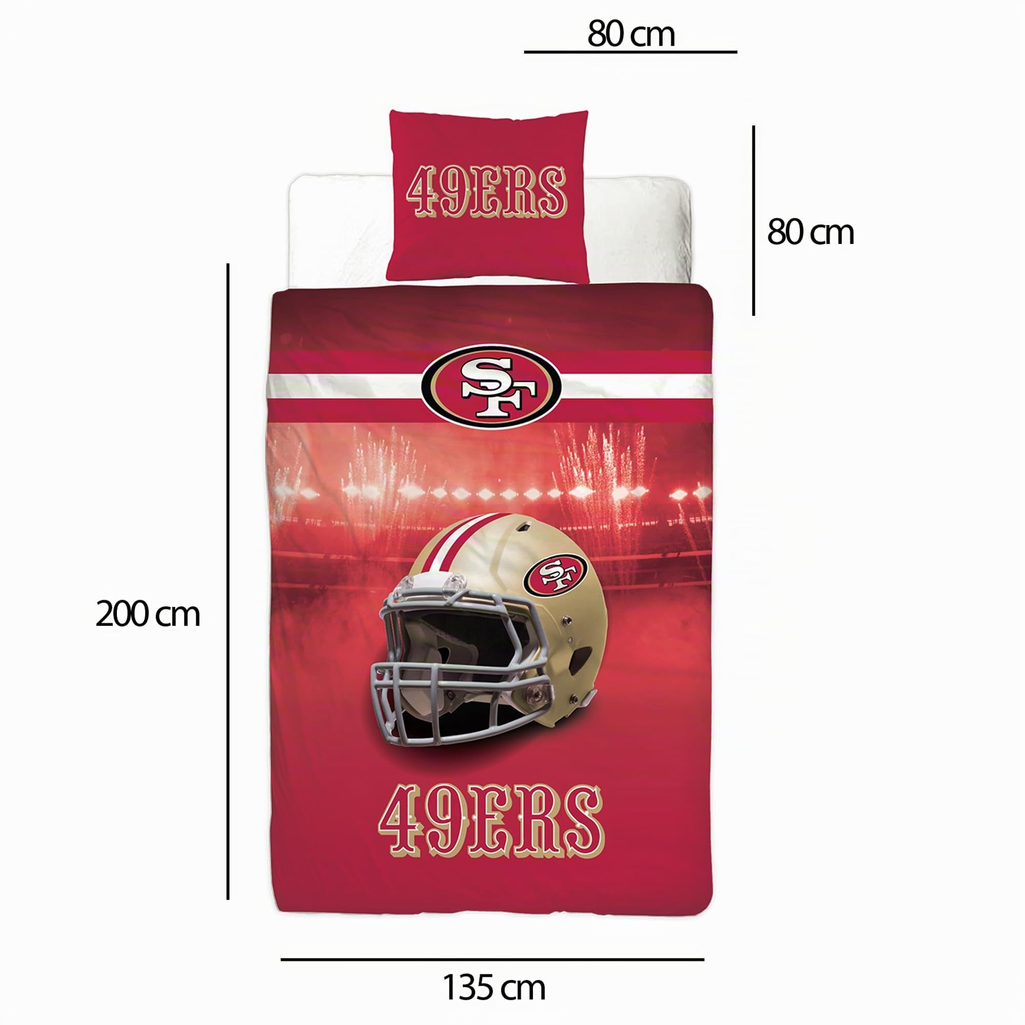 NFL Bettwäsche San Francisco 49ers 135 x 200 cm + 80 x 80 cm 100% Baumwolle in Renforcé-Linon-Qualität Reißverschluss American Football Fan Super Bowl Sourdough Sam Wende-Bezug deutsche Größe