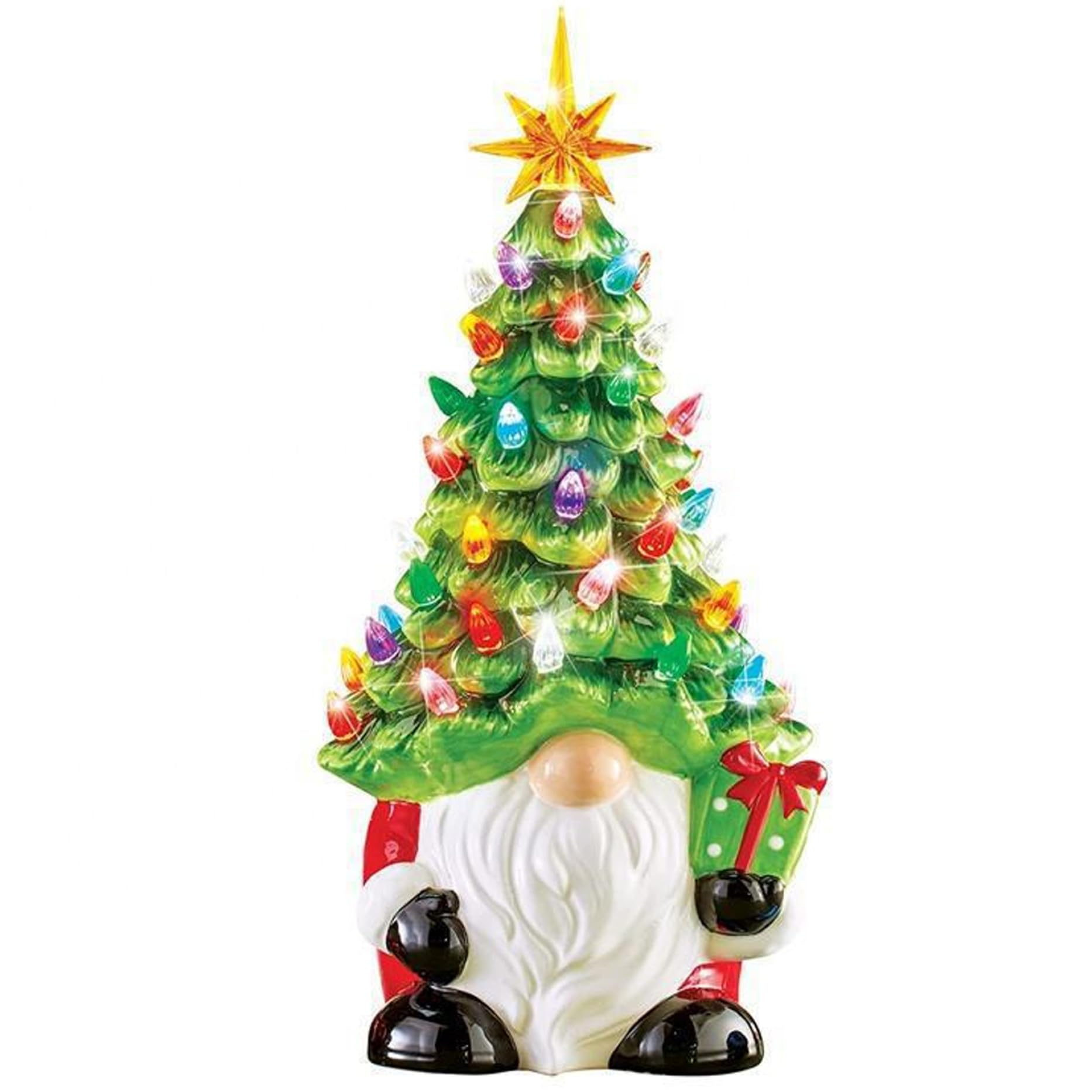 CAKEEYUM Christmas Gnomes, Light Up Gnome Statue with with Christmas Tree Hat, Resin Gnome Figurines, 8.3x3.2x3 Decor for Tabletop Garden Patio Yard Lawn StatueChristmas Gnomes Gnom