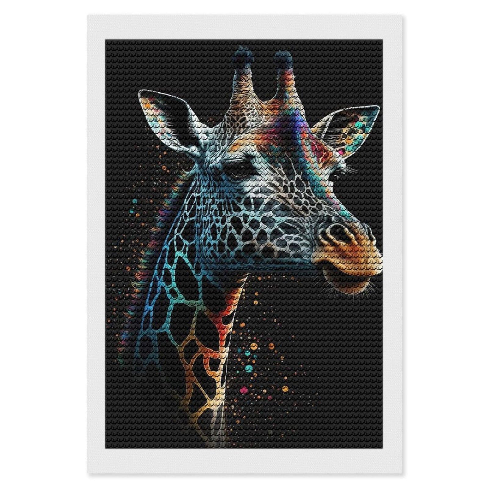 Junmoney Giraffes Colorfull Animal Round Drill Diamond Painting 8"x12", Handmade Wall Decor, Modern Decor, Aesthetic Room Decor, Easy Craft Set