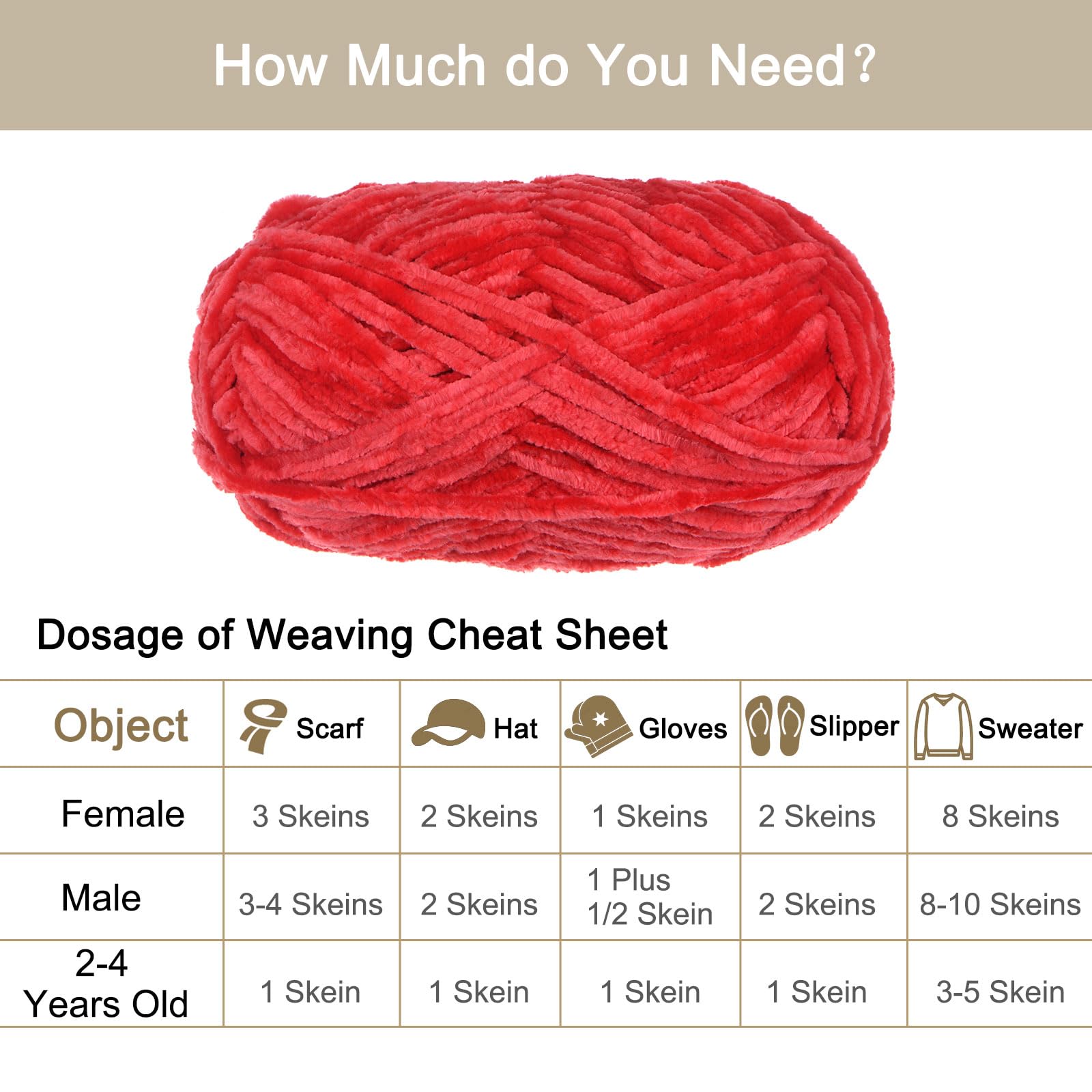 uxcell 2Skeins Velvet Chenille Yarn 2x100g/7.1oz 174 Yards Total Length #6 Super Bulky Polyester Soft Blanket for Knitting Weaving Bag Scarf Red - Image 4