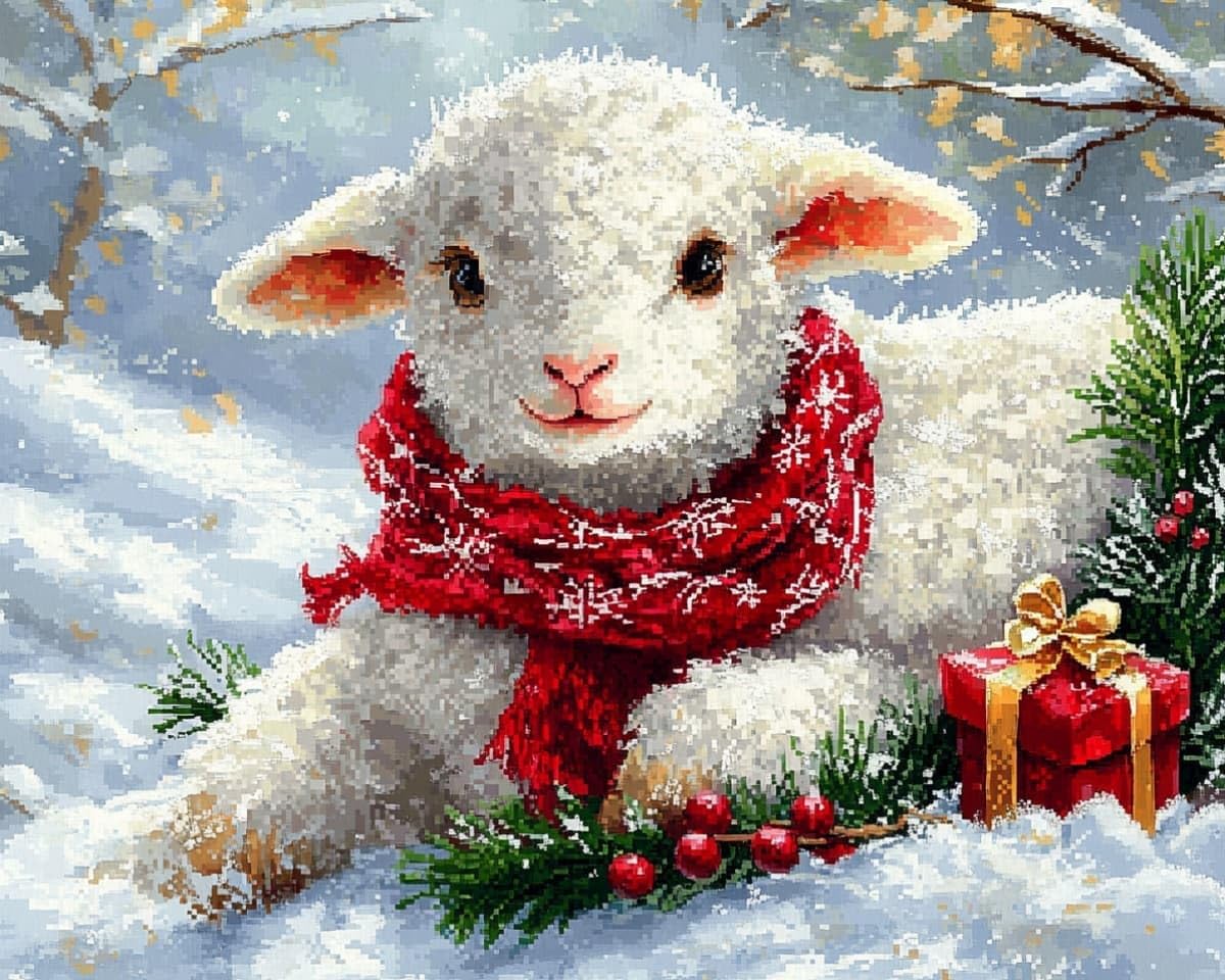 AxiangziK Beginner Cross Stitch Embroidery Kit,Christmas Snow Scene Sheep 16x20in Easy Pre-Sew Printed Needlepoint Kit,Relaxing DIY Art Craft Supplies for Adults Family Bedroom Decor