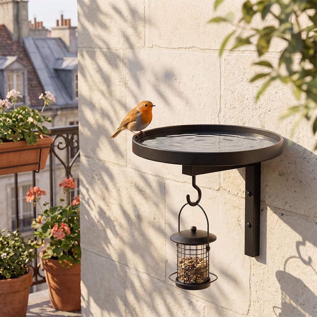Wandmontierte Metall-Vogeltränke, Vogeltränke Zum Aufhängen, Doppelfunktions-Design, Wetterfest, Leicht Zu Reinigen & Ideal für Garten, Balkon & Terrasse(C)