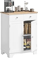 HOMCOM White Sideboard Buffet Cabinet with Solid Wood Top, 2 Drawers, Doors & Adjustable Shelf - Modern Kitchen Coffee Bar Storage