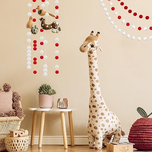 Miniatura 6 de Jishi Guirnalda de pompones de fieltro rojo, 3 unidades, decoración de Navidad, decoración interior del hogar, bonitos adornos de árbol de Navidad