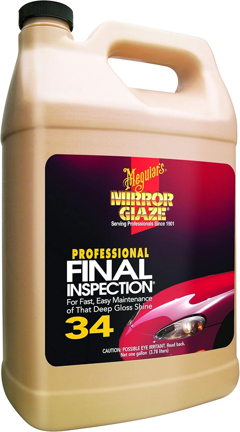 Meguiar's M34 Mirror Glaze Final Inspection, Mirror Glaze for Cars Quickly and Gently Removes Prints, Dust, and Smudges Leaving a Showroom Quality Shine, Safe as a Clay Bar Lubricant, 1 Gal
