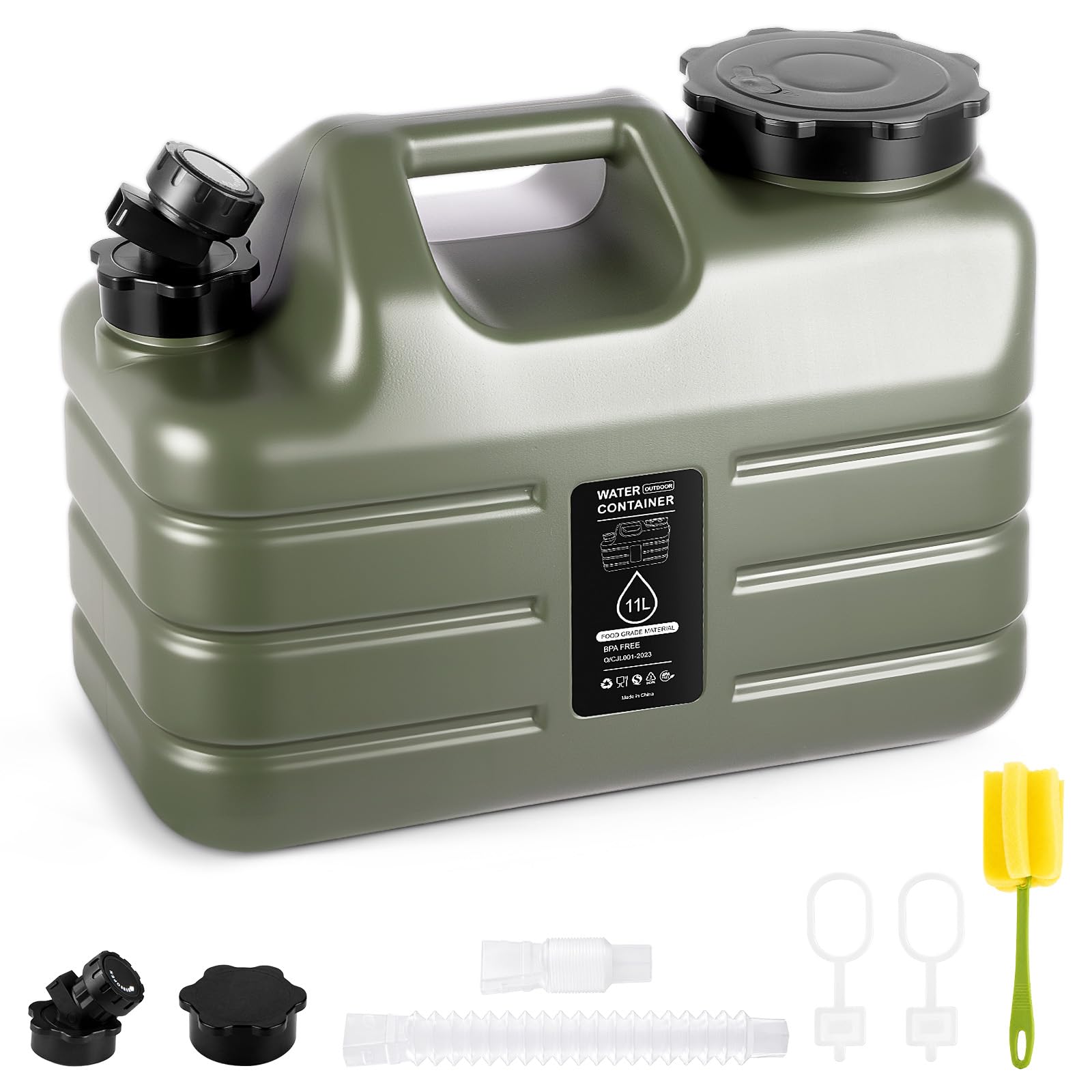 BREEZENEST Water Container, Outdoor Water Jug, No-Leak Water Storage, BPA Free Portable Water Carrier with Tap for Camping, Outdoor, Emergency Military Green 11L