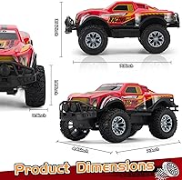 Vista 2 de Camión todoterreno con control remoto, auto RC de 2.4 GHz con luces LED, vehículo todoterreno a escala 1:20, camión RC rojo, auto a control remoto