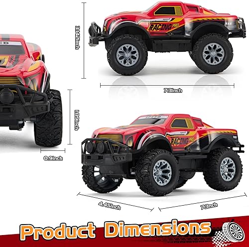 Miniatura 2 de Camión todoterreno con control remoto, auto RC de 2.4 GHz con luces LED, vehículo todoterreno a escala 120, camión RC rojo, auto a control remoto