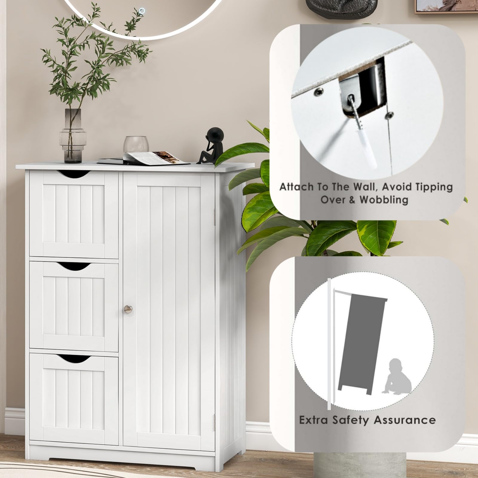 LIFEZEAL Badezimmerschrank Mit Türen & Regalen – 60x30x80 Cm, Weiß, Vielseitig Für Bad & Wohnraum