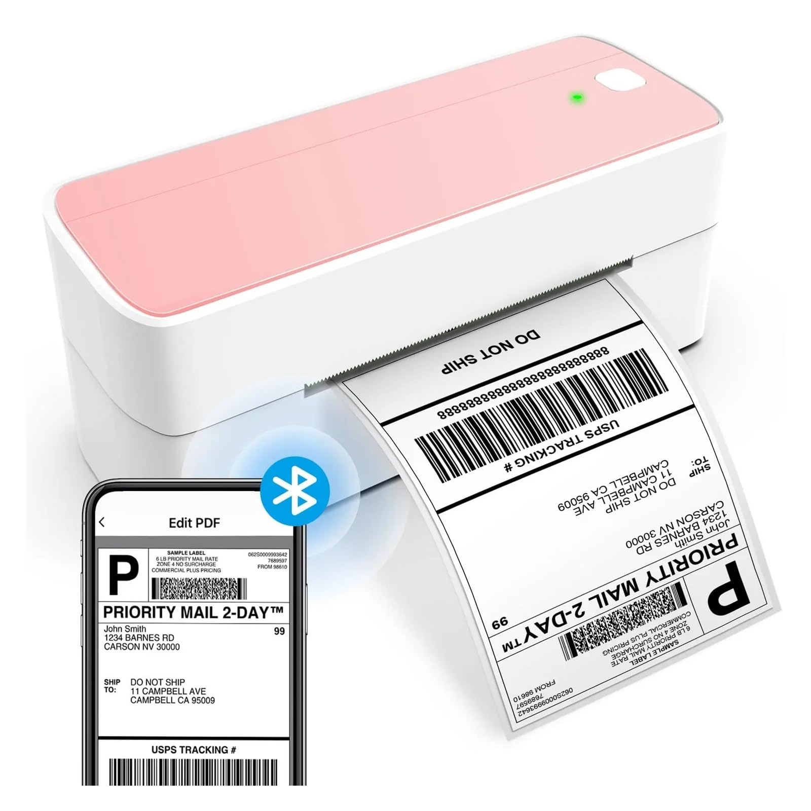 Termiczna Drukarka Etykiet Bluetooth 118mm Wysyłka Termiczna Drukarka Etykiet Drukarka Naklejek Przenośna Drukarka Etykiet Adresowych Szeroko Stosowana(White Blue)