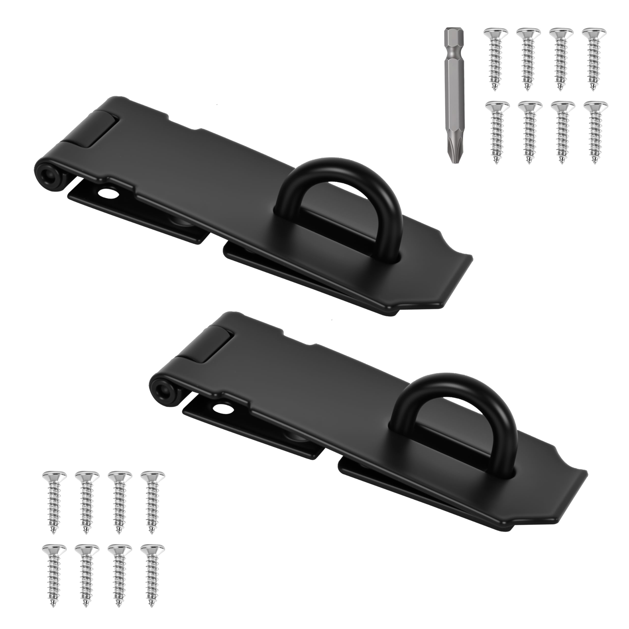 2 Pcs Door Locks Hasp Latch,4 Inch Stainless Steel Safety Packlock Clasp Hasp Lock Latch,Hasp Lock Latch for Doors,Extra Thick Brushed Finish With Screws (2 Pcs Black Stainless Steel, 4 inch)