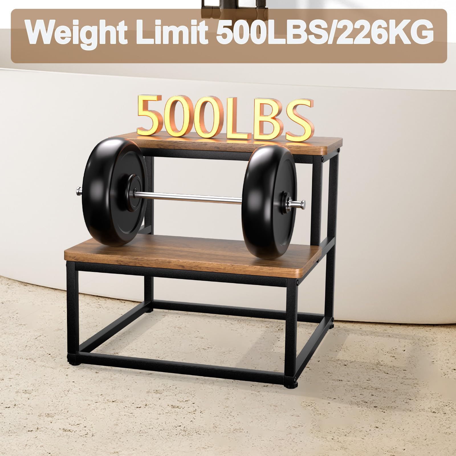 Whirlpool Treppe, rutschfeste Spa-Stufen 226KG/500lbs Kapazität Pooltreppe Universal Heavy Duty 2-Tier Spa & Hot Tub Step für Verschiedene Arten von Whirlpools, Massivholzfarbe
