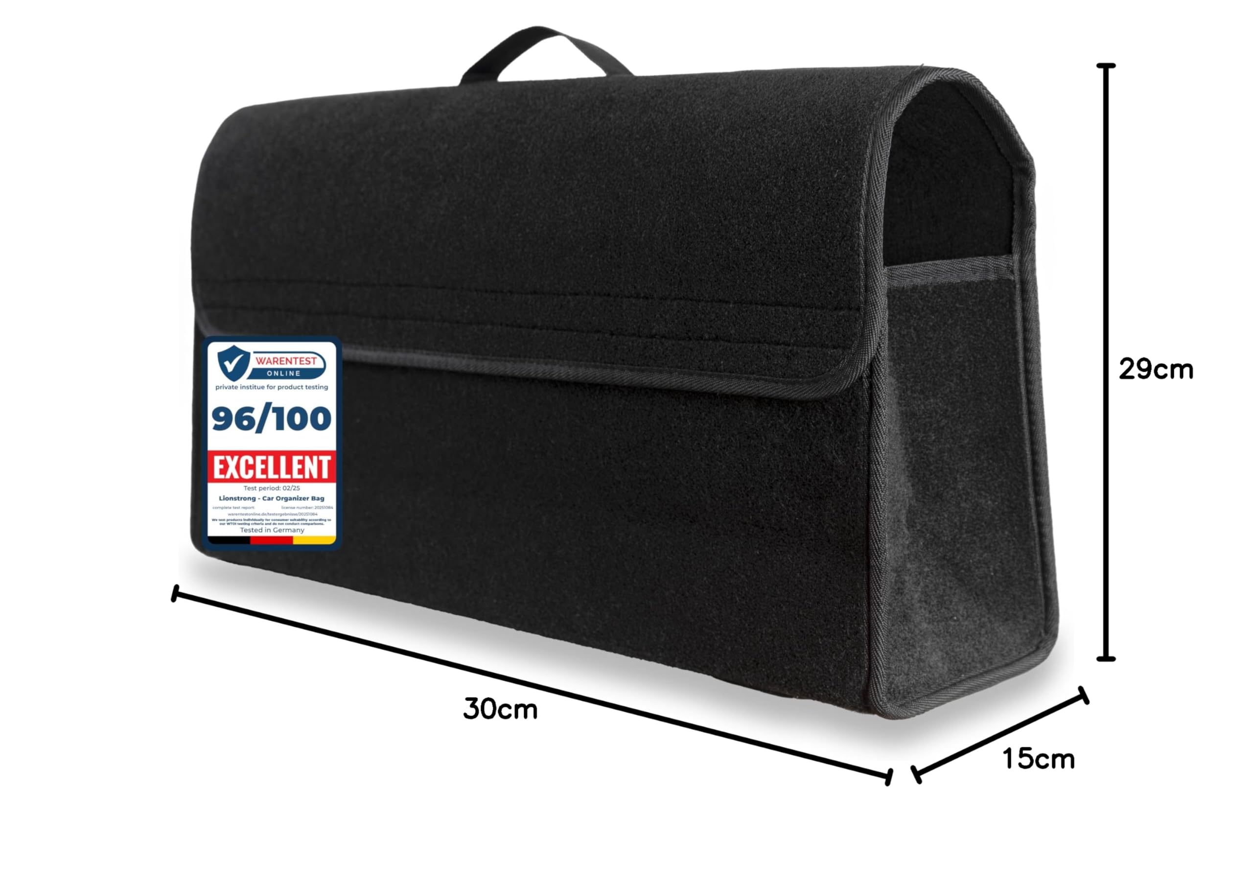 LIONSTRONG® Borsa da Bagagliaio Auto [FELTRO DI ALTA QUALITÀ] – Pieghevole – Con strisce a strappo per fissaggio antiscivolo – Borsa per strumenti – Accessori auto – Universale per tutte le auto