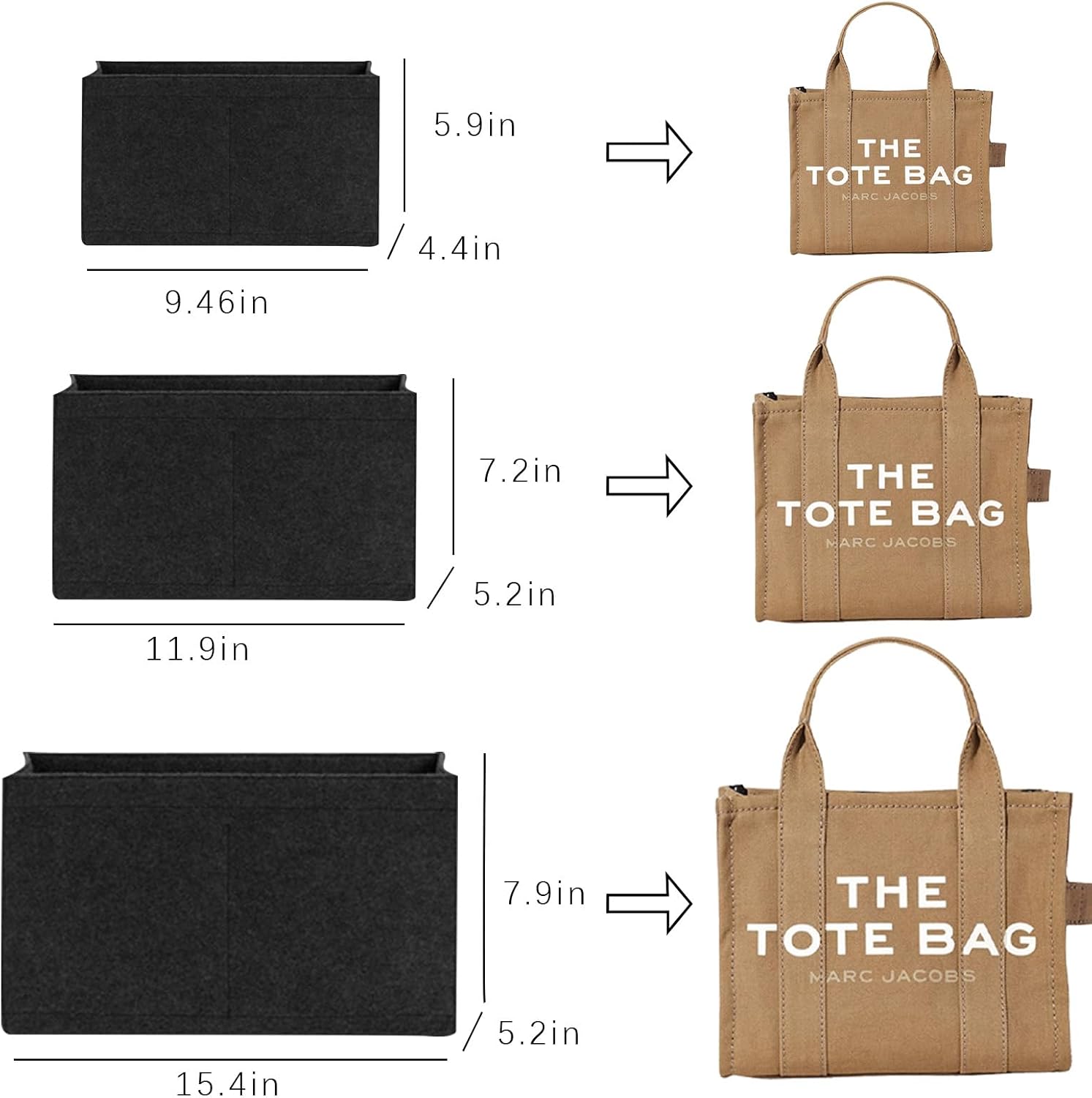 Lckaey tote bag insert for medium tote bag insert organizer Y065black-M image 3