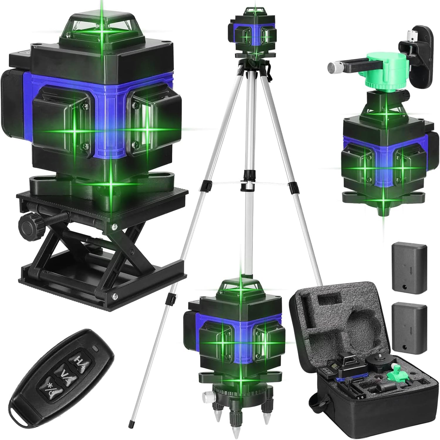 Kreuzlinienlaser Hancaner laser wasserwaage mit Stativ 4 x 360 ° 16 Linien-selbstnivellierendes Laserlinie 25m mit 1.5m Stativständer, 2 * 2400 mAh Batterien, Wandhalterung, Fernbedienung
