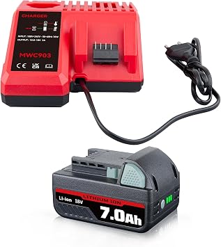 MANUFER 7.0Ah 18V Batteries and 48-59-1812 Charger Replacement for Milwaukee M18 Lithium Ion Battery Compatible with Milwaukee 48-11-1815 48-11-1820 48-11-1828 Cordless Power Tools