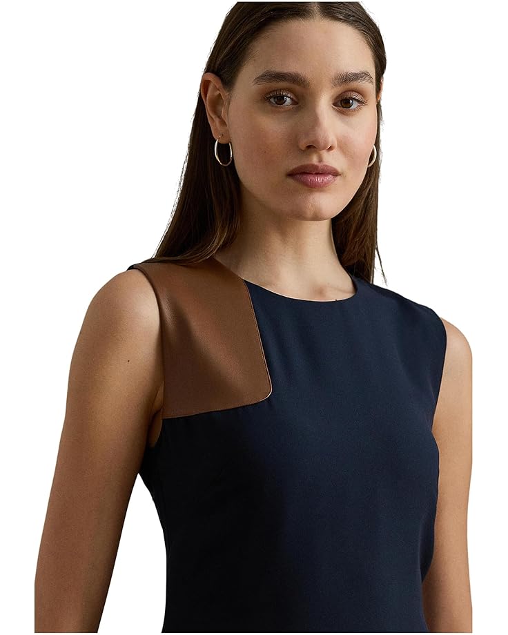 Lauren Ralph Lauren Faux-Leather-Trim Georgette Dress - #3 of 4