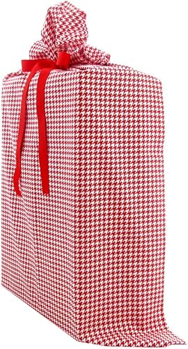 Miniatura 2 de VZWraps Bolsa de regalo de tela reutilizable de pata de gallo, color rojo para el día de San Valentín, cumpleaños o cualquier ocasión (Jumbo, 27