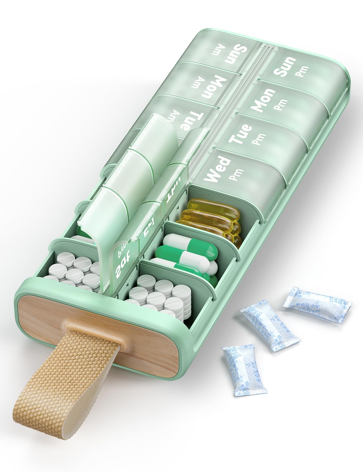 AM PM Pill Organizer 7 Day 2 Times a Day Weekly Pill Box with Moisture-Proof Desiccant Compact Easy-Open