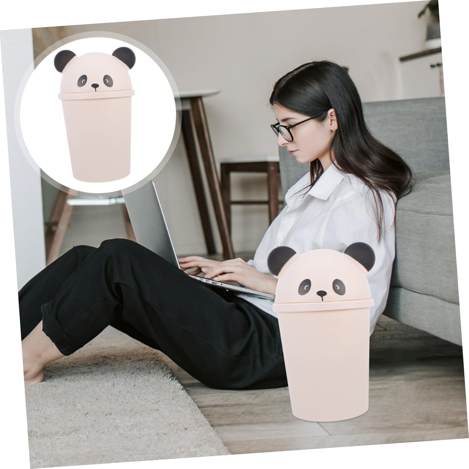Cute Cartoon Panda Trash Can with Lid Indoor Waste Basket for Home Kitchen Bathroom and Outdoor Use Fun Design for Daily Garbage Disposal