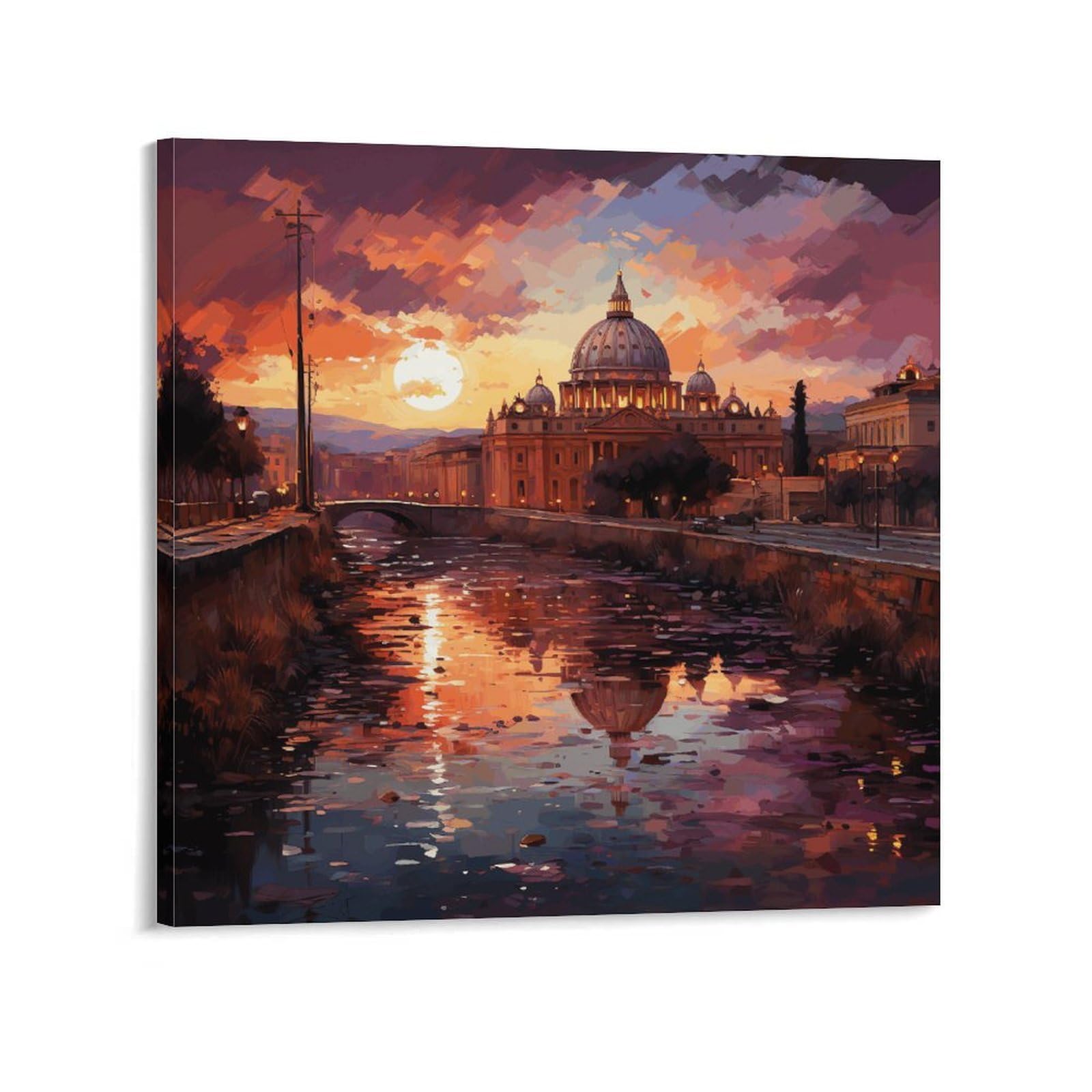 KLOPH Rome Sunset Canvas Wall Art for Living Room 10x10inch Modern Artwork Painting for Bathroom Hanging Canvas Prints Aesthetic Wallart for Bedroom Kitchen Office Wall Decor