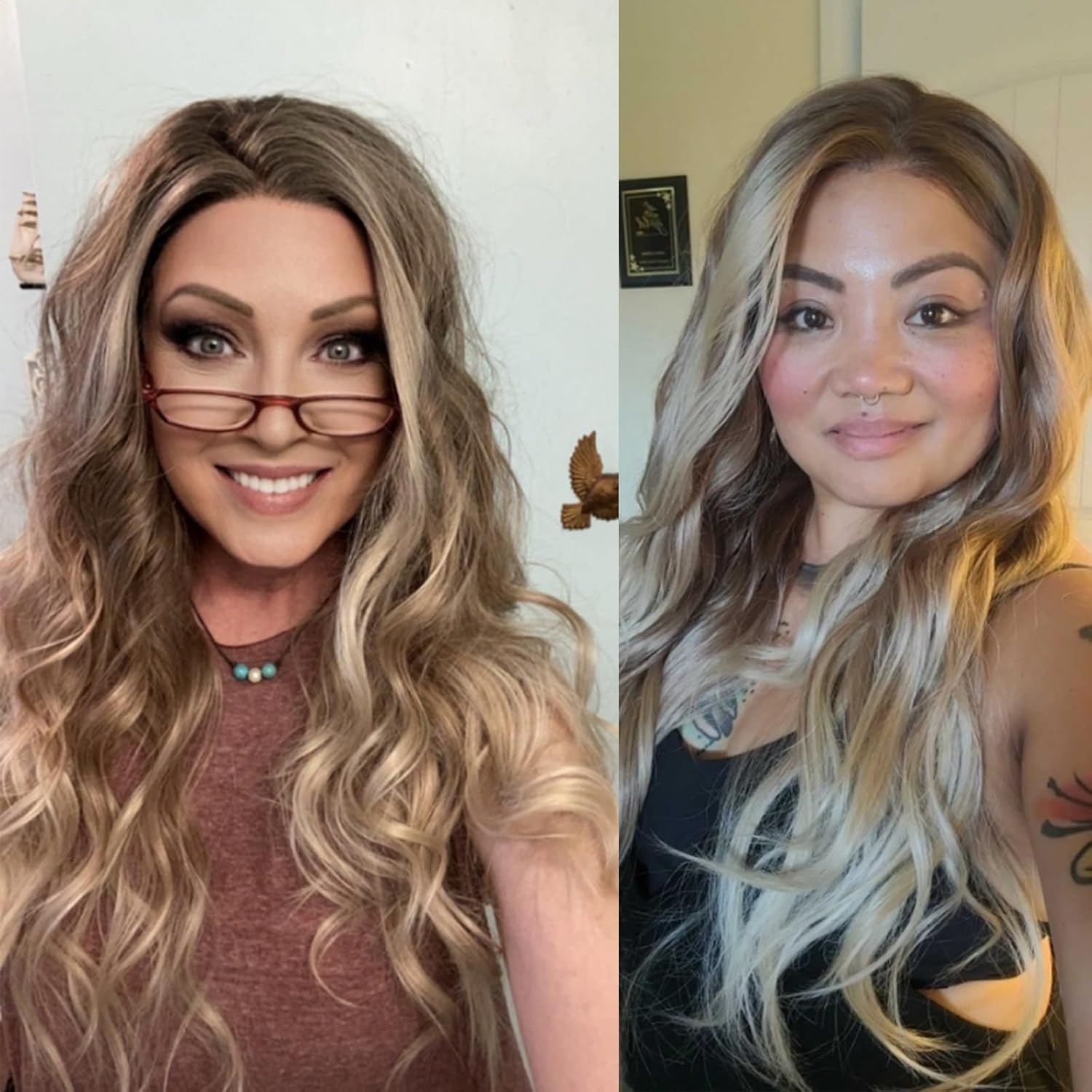 IMSTYLE Ombre Brown Wigs: 13x4 Synthetic Lace Front Wig, Highlight Blonde Wavy Wig Hair Heat Resistant Fiber Natural Hairline Daily Wig 24Inches (Ombre Brown)