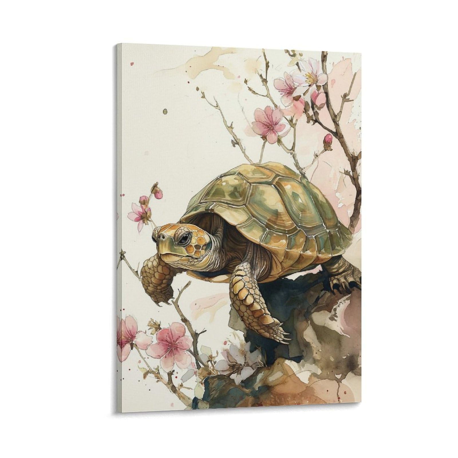 Amazon.co.jp: 絵画 亀と花 アートパネル ポスター 水彩画 動物