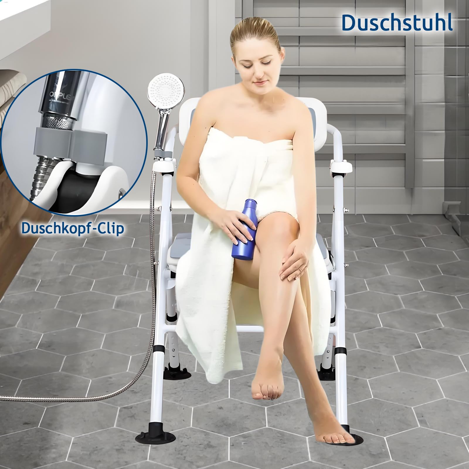 Toilettenstuhl für Senioren Höhenverstellbar, WC Stuhl Klappbar aus Aluminium, Duschstuhl Klappbar, Faltbar Nachtstuhl mit Armlehne und Rückenlehne, Badezimmerstuhl bis 150 Kg