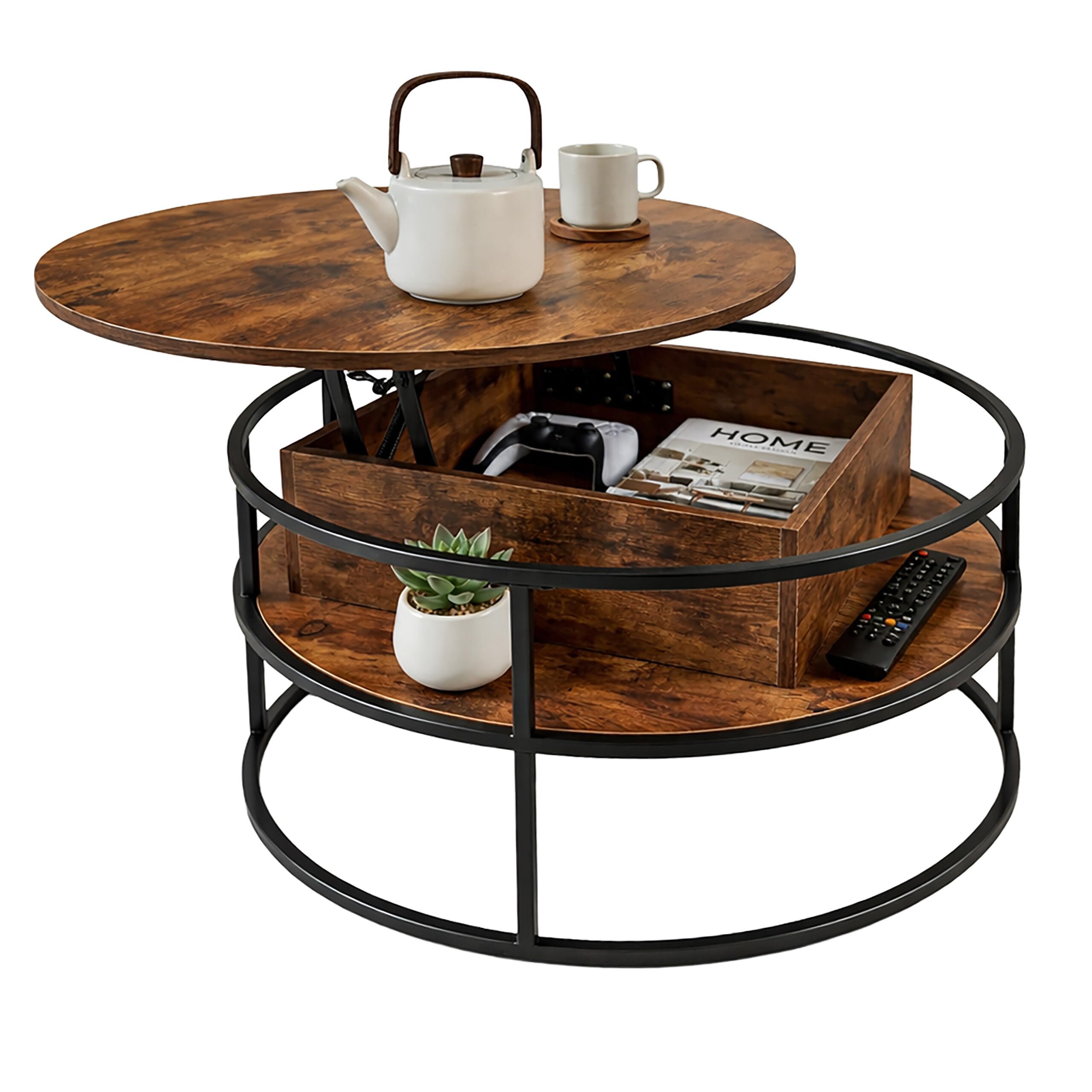 Table basse Relaxdays marron et noir au design industriel soigné avec coffre intégré