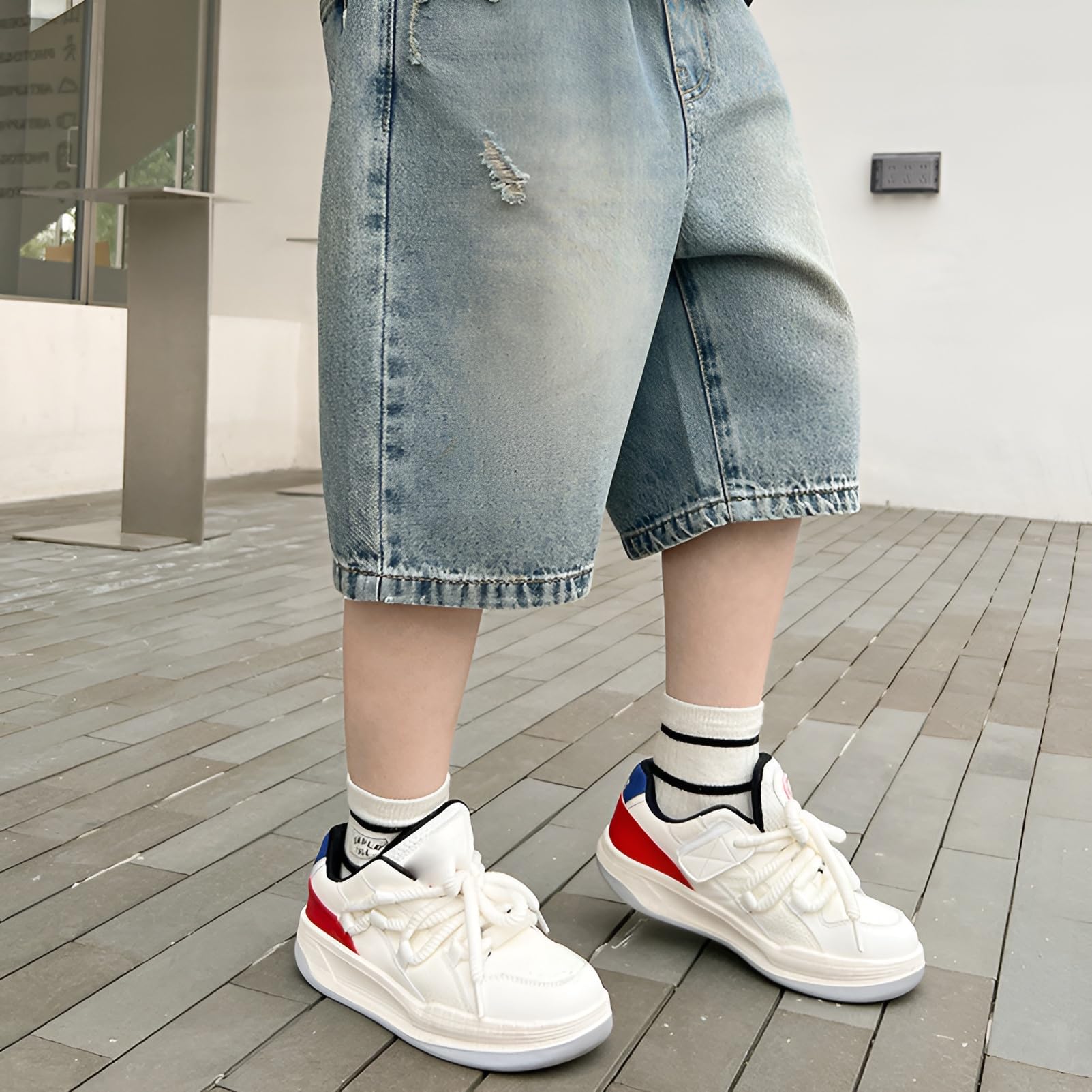 amropi Pantaloncini Jeans da Bambini e Ragazzi Corti Pantaloni in Denim Vita Elastica Larghi Bermuda Shorts per 3-12 Anni
