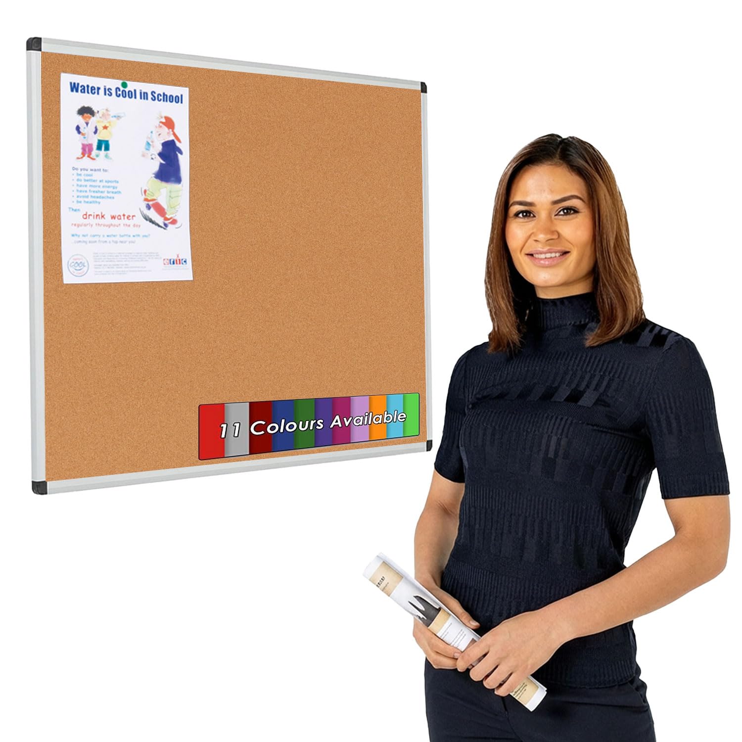 Wonderwall Aluminium Frame Cork Noticeboard, 900 x 600 mm, Wall Mounted, Pinnable Display Board - Ideal for Office, Reception, School