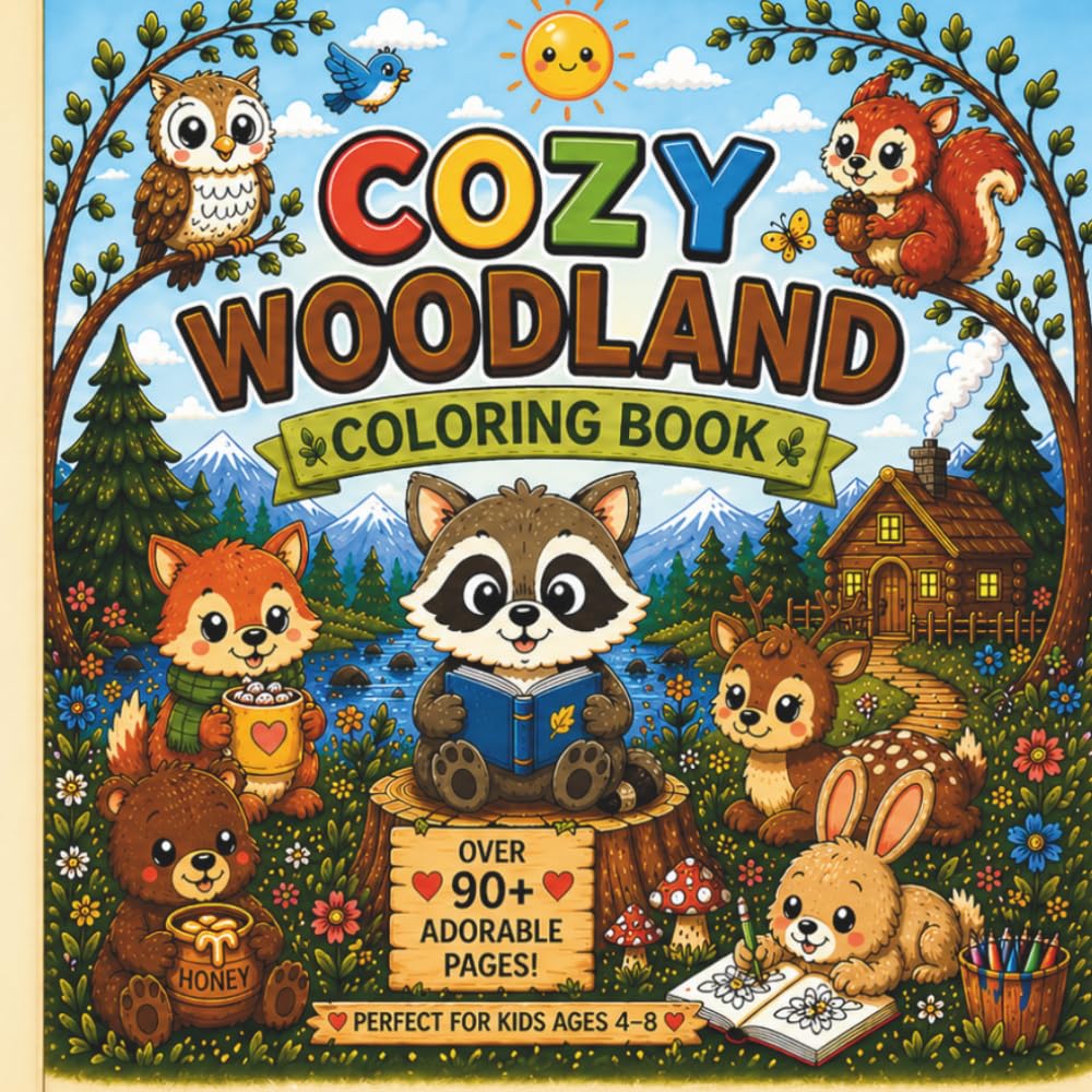 Cozy Woodland Coloring Book: A Fun and Relaxing Coloring Book for Kids Ages 4–8 Featuring Raccoon Adventures, Seasonal Woodland Scenes and Creative Patterns