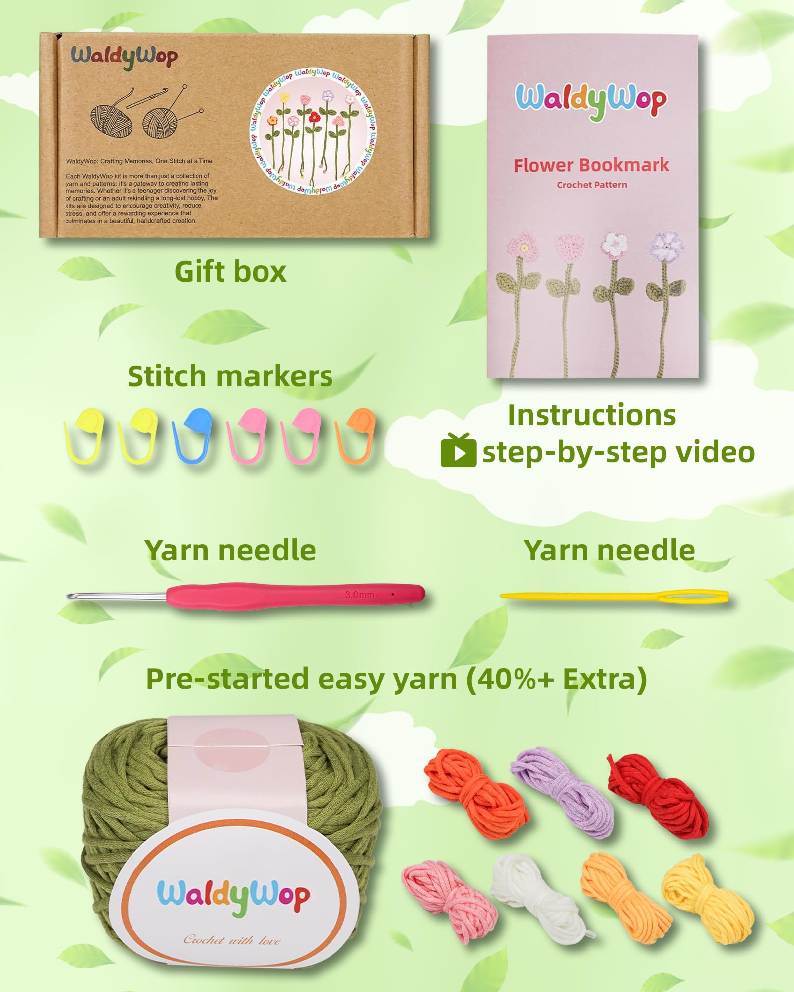 Beginner Crochet Kit - Flower Bookmarks -2