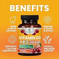 Vista 5 de Vitamin D3 K2 2000 IU Plus with K2 (MK-7) 75 mcg - Vitamins D & K Complex Supplement for Bone, Teeth, Muscle, Calcium Absorption, Supports Immune &