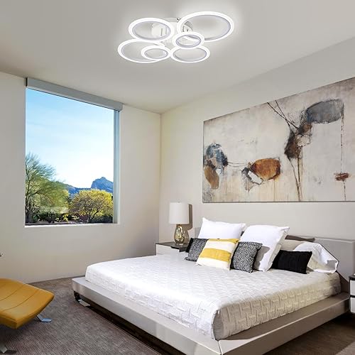 Miniatura 7 de Vikaey Lámpara de Techo LED Moderna de Montaje al Ras, 6 Anillos Blancos Lámpara de Techo Cerca del Techo, Lámpara de Iluminación para Sala de Estar