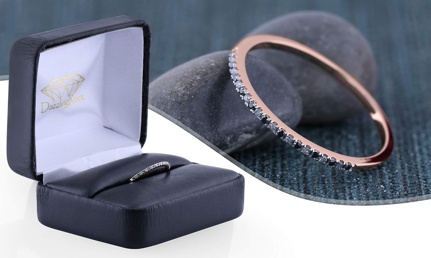 Dazzlingrock Collection 0.09 Carat (ctw) Round Black & White Alternate Diamond Dainty Stackable Wedding Band for Women in Gold