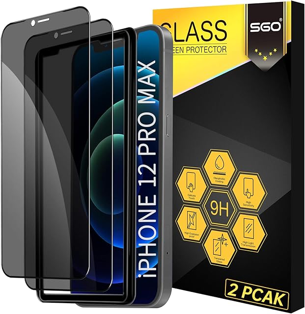 SGO [Full Coverage] Privacy Screen Protector for iPhone 12/iPhone 12 Pro, Ture 28° Anti-Spy Curved Edge to Edge [2 Pack] Privacy Tempered Glass Film [Case Friendly] [Anti-Peeping] [Anti-Spy]